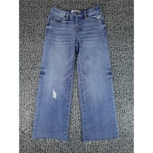 Mica Wide Leg Jeans Womens 25 Blue Distressed Raw Hem Cropped High Rise